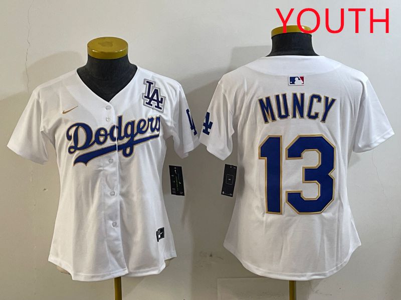 Youth Los Angeles Dodgers #13 Muncy White Gold Game 2025 Nike MLB Jersey style 4